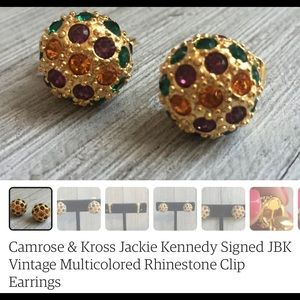 Vintage Gold and Crystal Copy Earrings (clip) Jackie Kennedy First Lady.